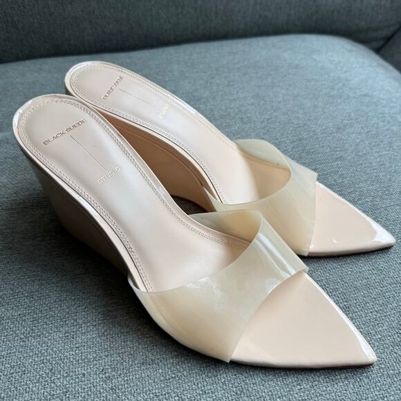 BLACK SUEDE STUDIO Paloma Wedge Sandal Cream Transparent Upper Sz 9.5 - Picture 3 of 13